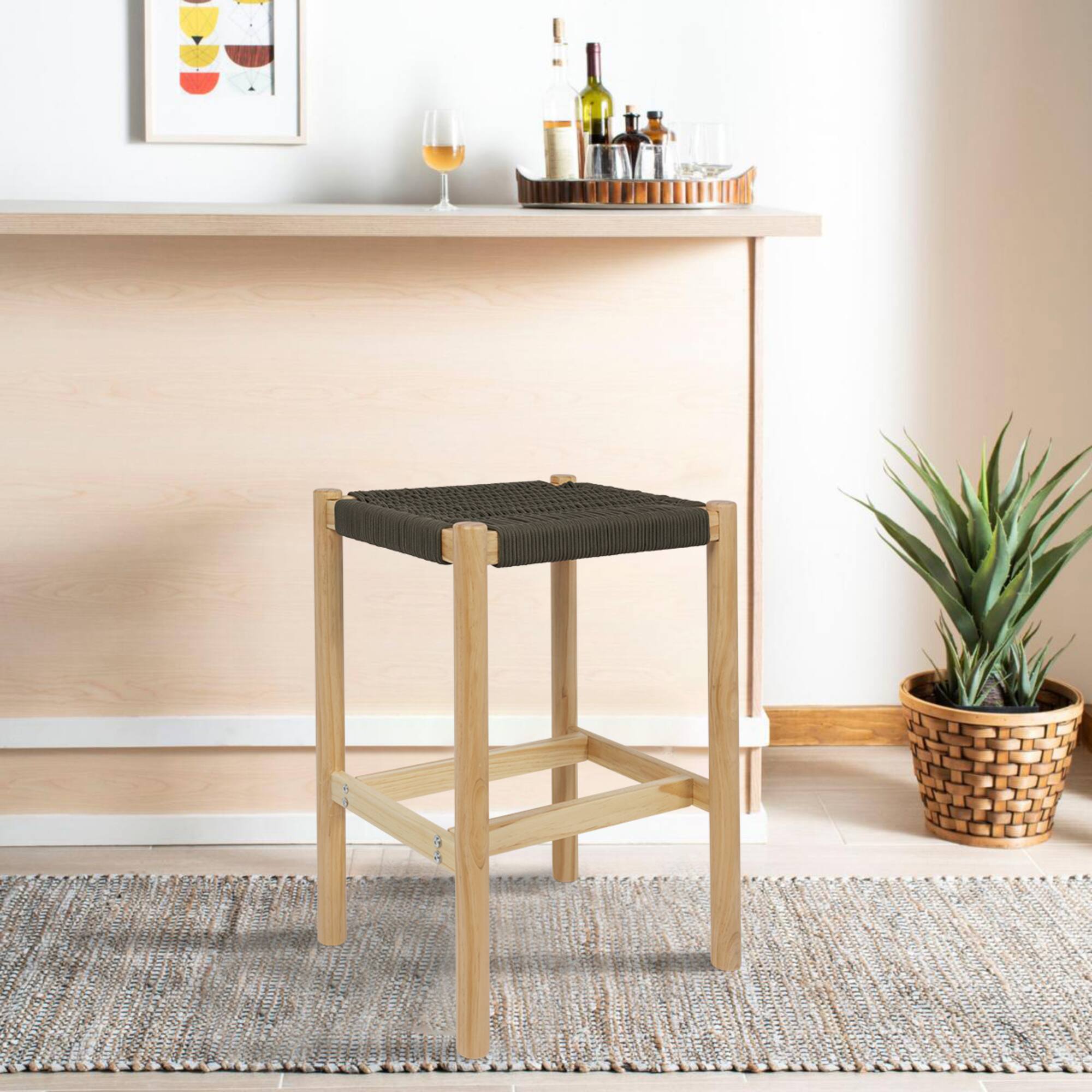 Hello Honey® Fernway 25" Solid Wood and Woven Rope Counter Height Stool